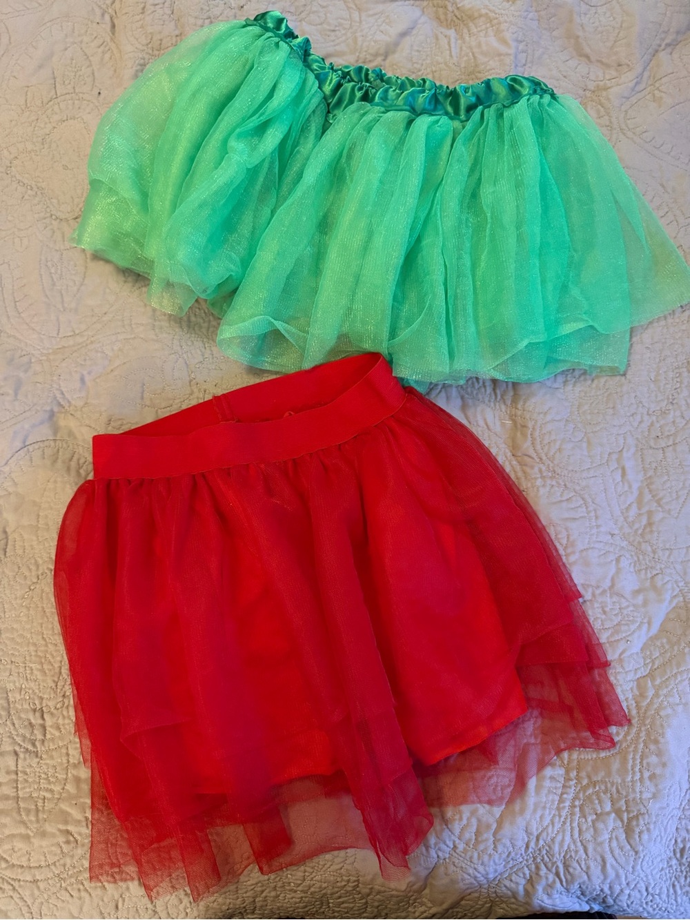 Adult Green Tulle Mini Skirt & Red Tulle Mini Skirt Duo